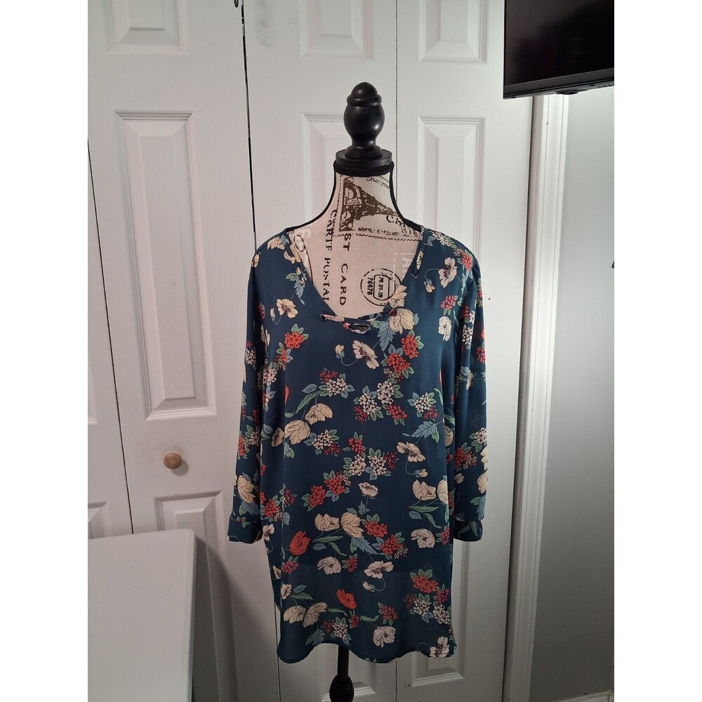 Maurices Floral tunic keyhole Cottagecore office casual boho 3/4Sleeve Plus Sz1x